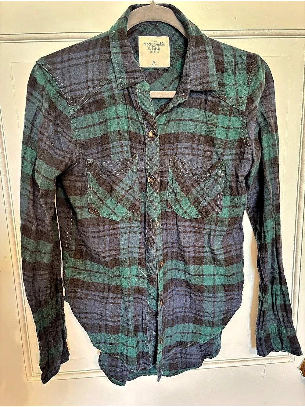 Abercrombie & Fitch Plaid Button Down Shirt Green & Purple XS
